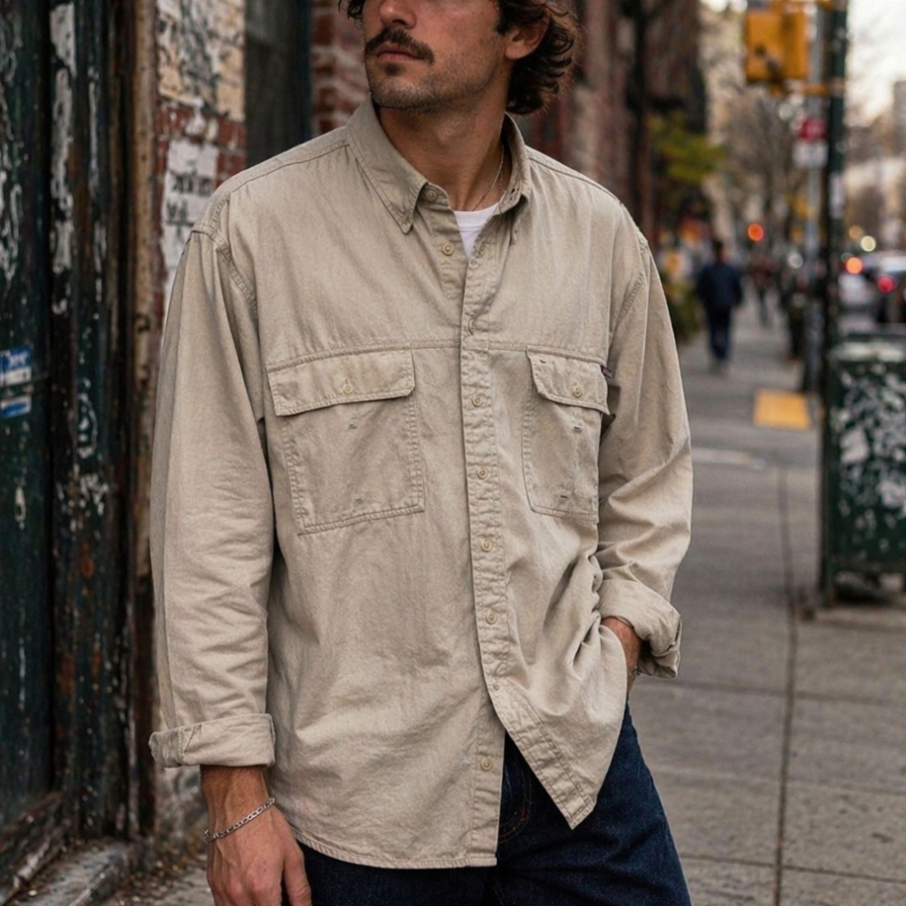 Cutter & Buck Tan Shirt Jacket XL Men’s Cotton Button-Up Utility Shirt